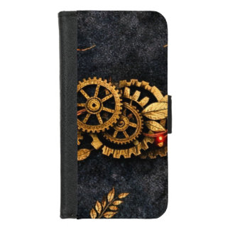 Vintage Gold Gears & Red Neon Mythic Cyberpunk iPhone 8/7 Wallet Case
