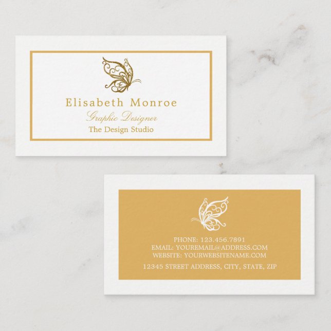 Vintage Gold Glitter Butterfly Business Card (Front/Back)