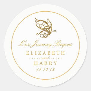 Vintage Gold Glitter Butterfly Wedding Classic Round Sticker