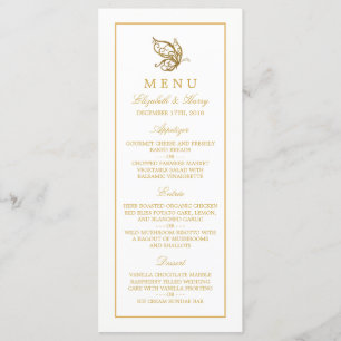 Vintage Gold Glitter Butterfly Wedding Menu
