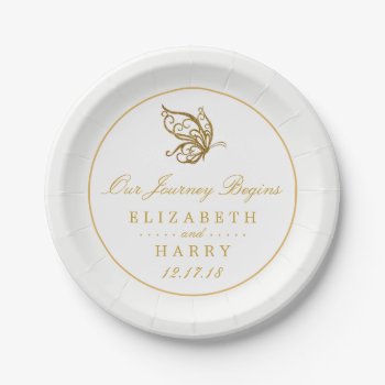 Vintage Gold Glitter Butterfly Wedding Paper Plates by StampedyStamp at Zazzle