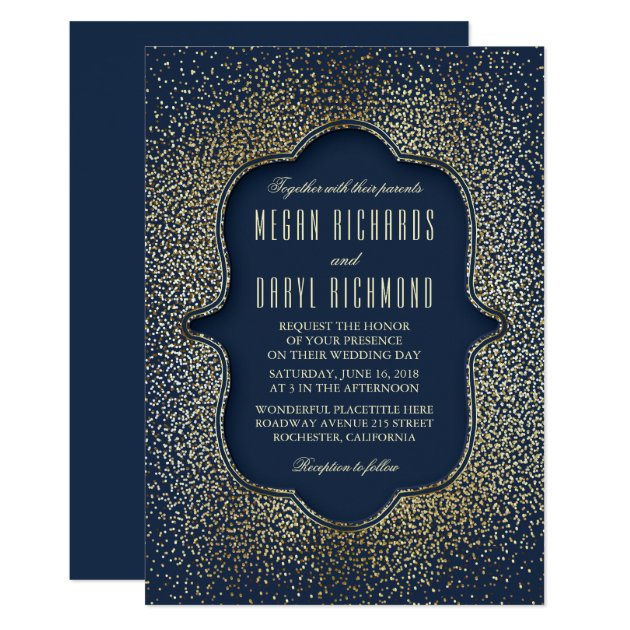 Vintage Gold Glitter Confetti Navy Wedding Invitation