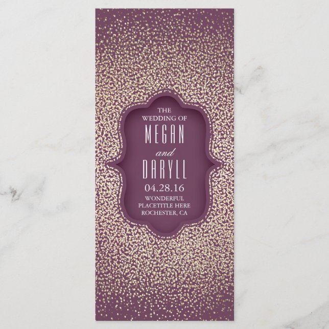Vintage Gold Glitter Confetti Plum Wedding Program (Front)