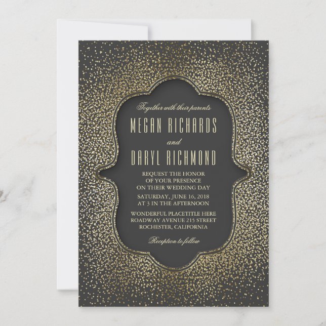 Vintage Gold Glitter Confetti Wedding Invitation (Front)