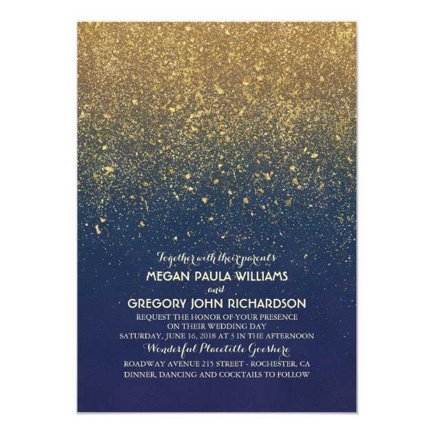 Vintage Gold Glitter Elegant Navy Wedding Invitation