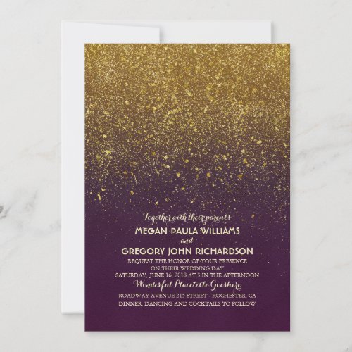 Vintage Gold Glitter Elegant Plum Wedding Invitation