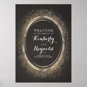 Vintage Gold Glitter Frame Wedding Welcome Sign