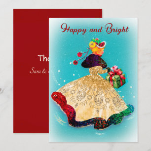 Vintage Gold Glitter Girl Gift Box Thank You Card