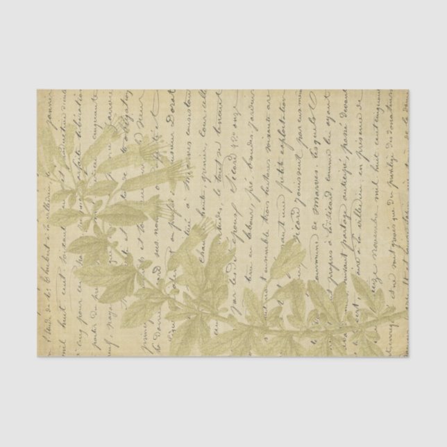Vintage Gold Glitter Wildflower Script Decoupage  Tissue Paper (Front)