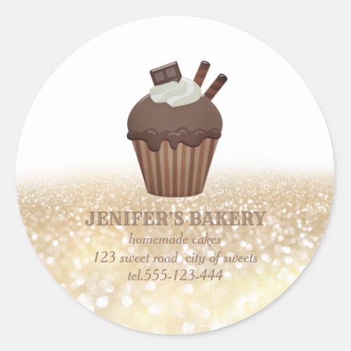 Vintage gold glittery Homemade cupcakes and sweets Classic Round Sticker