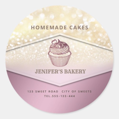 Vintage gold glittery Homemade cupcakes and sweets Classic Round Sticker