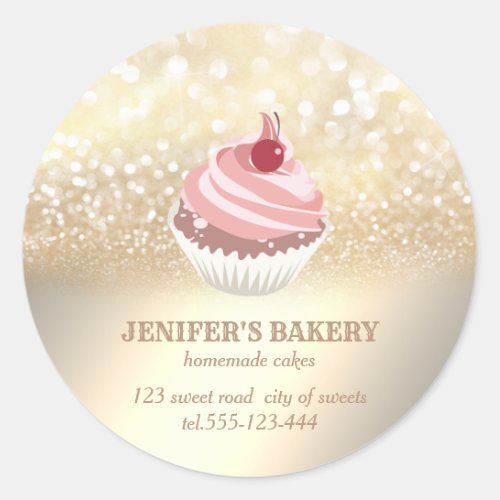 Vintage gold glittery Homemade cupcakes and sweets Classic Round Sticker