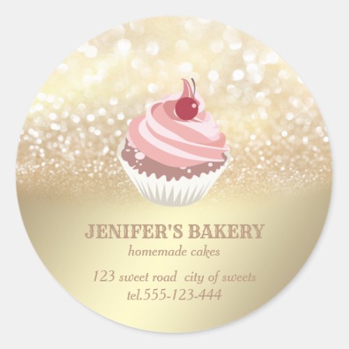 Vintage gold glittery Homemade cupcakes and sweets Classic Round Sticker