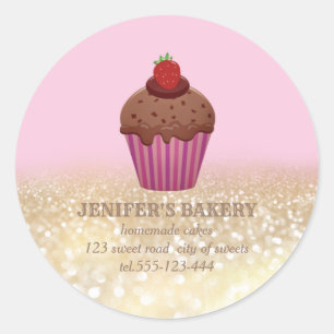 Vintage gold glittery Homemade cupcakes and sweets Classic Round Sticker