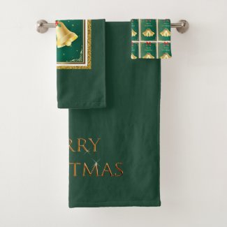 Vintage Gold Gold Bells with Green Christmas 