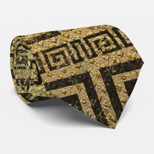 Vintage Gold Greek Meander Pattern Neck Tie