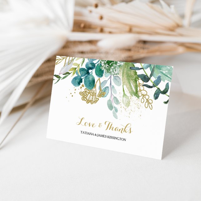 Vintage Gold & Green Eucalyptus Wedding Thank You Card (Creator Uploaded)
