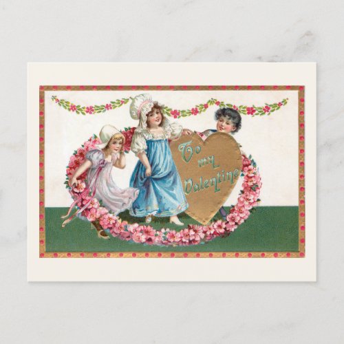 Vintage Gold Heart Floral Valentine Postcard