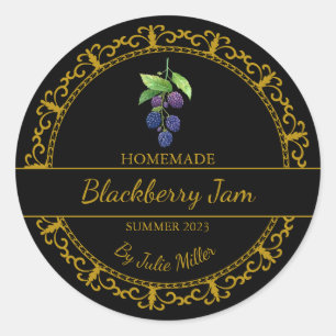 Vintage Gold Homemade Blackberry Jam Label Black