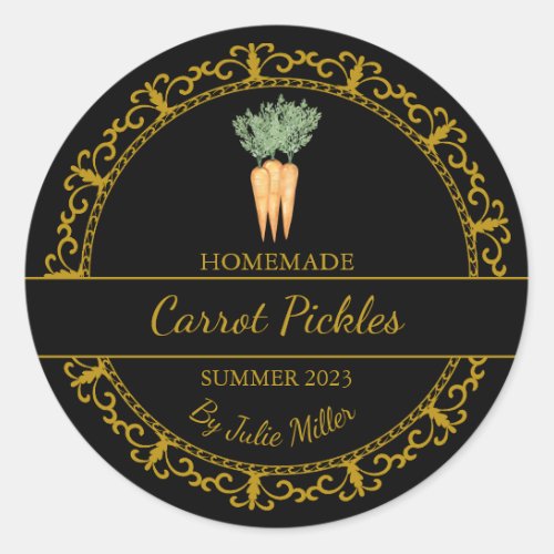 Vintage Gold Homemade Carrot Pickles Label  Black