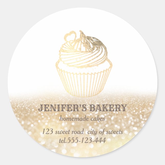 Vintage  gold Homemade cupcakes and sweets Classic Round Sticker (Front)