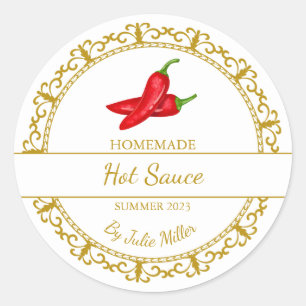 Vintage Gold Homemade Hot Chili Sauce Label