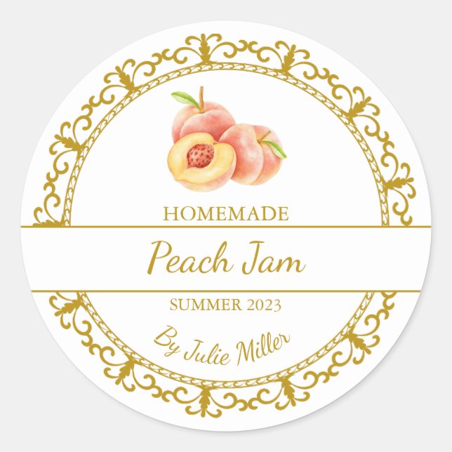 Vintage Gold Homemade Peach Jam Label  (Front)