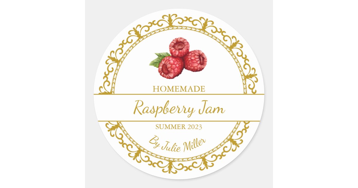 Vintage Gold Homemade Raspberry Jam Label | Zazzle