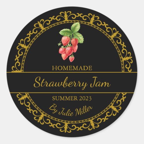 Vintage Gold Homemade Strawberry Jam Label  Black