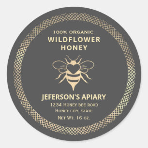 Vintage gold honey bee logo honey jar classic round sticker