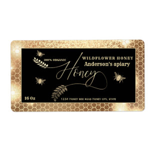 Vintage gold honey branch script honey jar label
