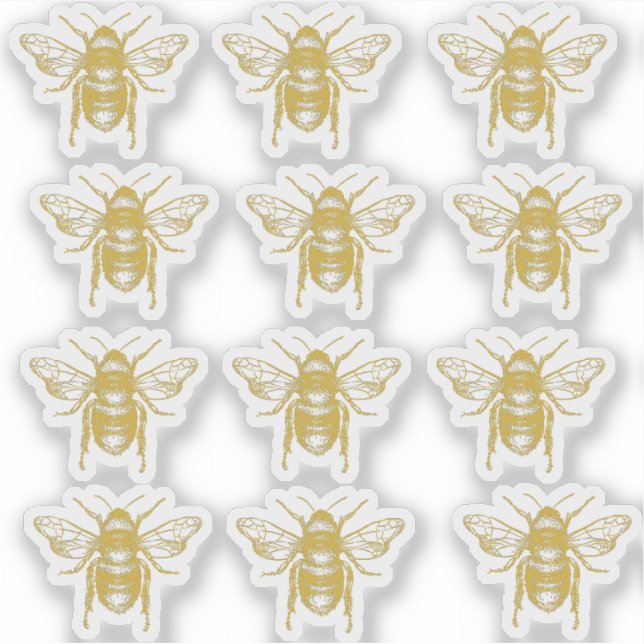 Vintage Gold Honeybee Beekeeper Sticker (Front)