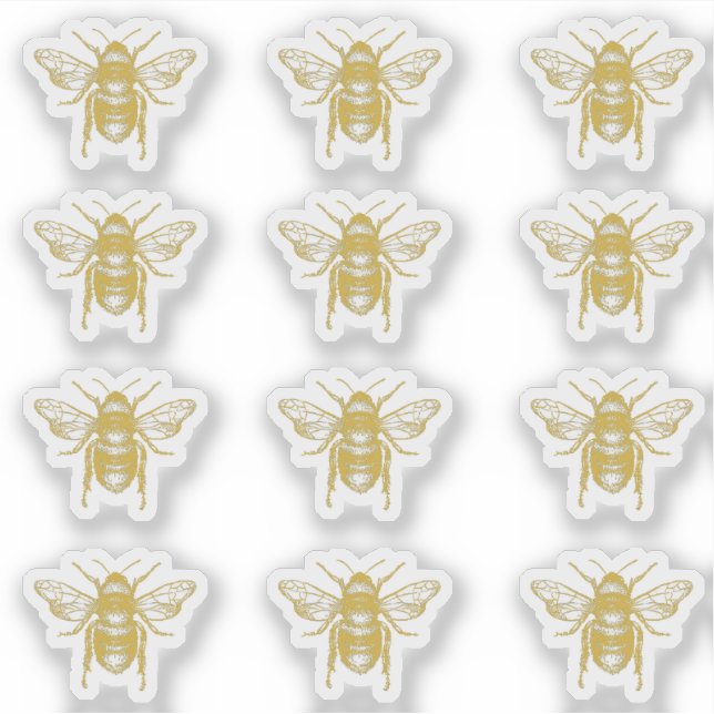 Vintage Gold Honeybee Beekeeper Sticker (Front)