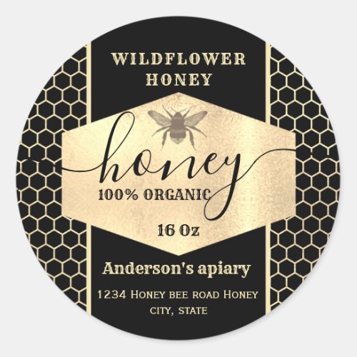 Vintage  gold honeybee  script honey jar label