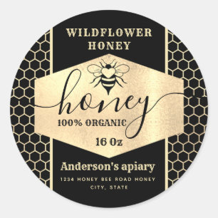 Vintage  gold honeybee  script honey jar label