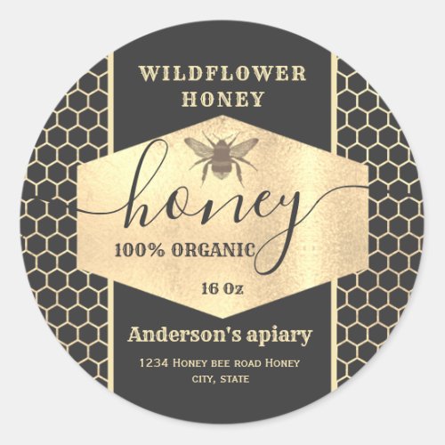 Vintage  gold honeybee  script honey jar label