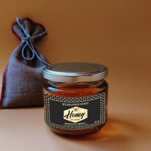 Vintage  gold honeybee  script honey jar label