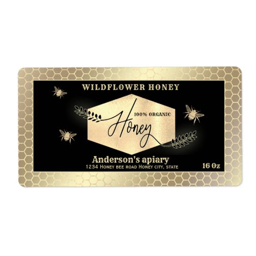 Vintage  gold honeybee  script honey jar label