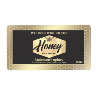 Vintage  gold honeybee  script honey jar label