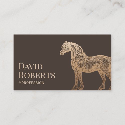 Vintage Gold Horse Typography Elegant Brown Business Card