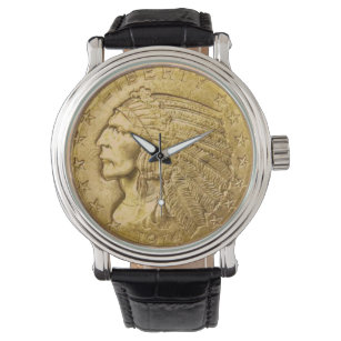 Vintage Gold  Indian Head Coin Watch