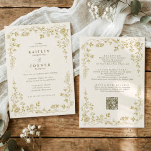 Vintage Gold & Ivory Cream French Floral Wedding Invitation