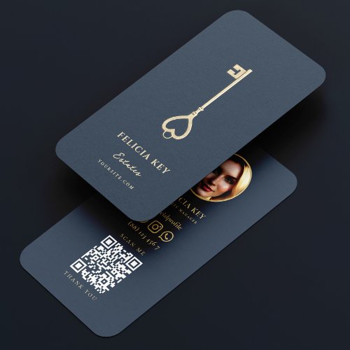 Vintage Gold Key Real Estate Agent QR Code Business Card