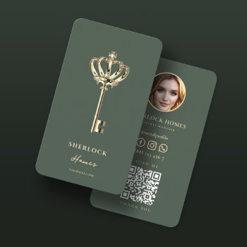 Vintage Gold Key Real Estate Agent Realtor Green Business Card by GOODSY at Zazzle