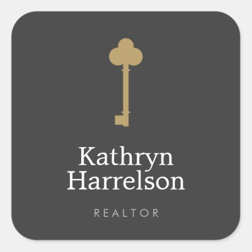 Vintage Gold Key Realtor Interior Designer Gray Square Sticker