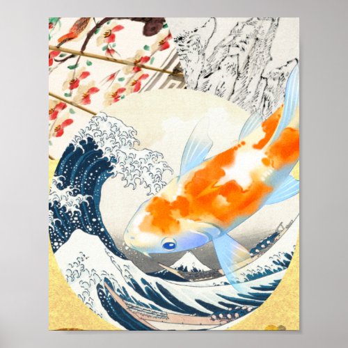 Vintage Gold Koi Pond of Japanese Culture Poster