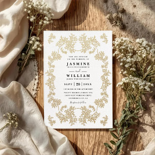 Vintage Gold Lace Rustic Elegant QR Code Wedding Invitation