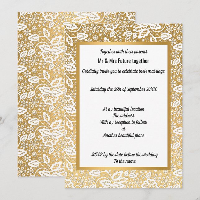 VINTAGE GOLD  LACE WEDDING INVITATION (Front/Back)
