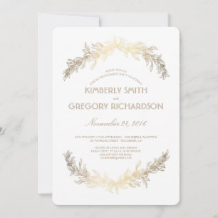 Vintage Gold Laurel Wreath Engagement Party Invitation