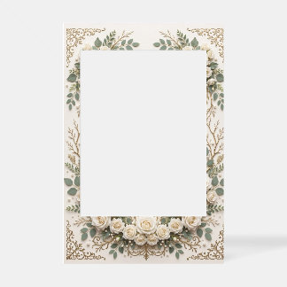 Vintage Gold Leaf & White Floral Welcome Sign Fram Selfie Frame